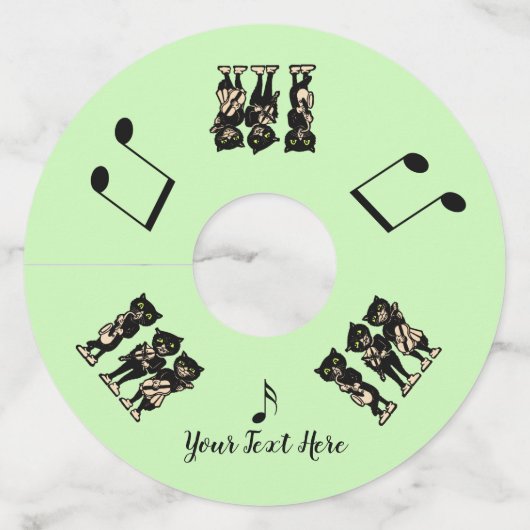 黒猫ミュージシャン楽器音符グリーン ワイングラスタグ (正面)