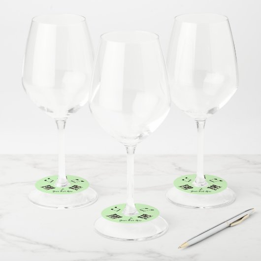 黒猫ミュージシャン楽器音符グリーン ワイングラスタグ (セット)