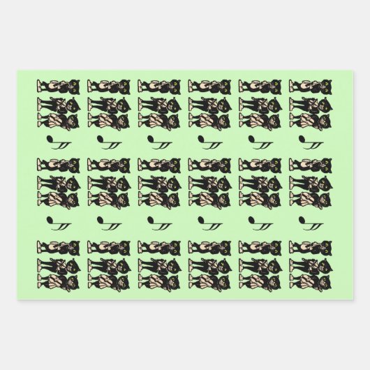 黒猫ミュージシャン遊ズ3曲緑 ラッピングペーパーシート (正面)