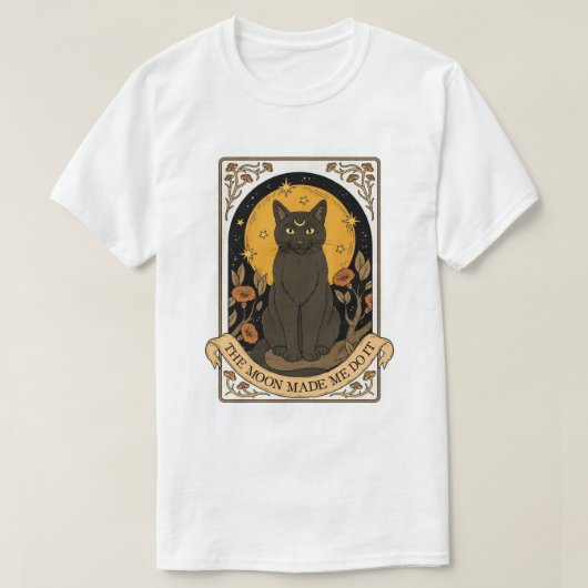 黒猫ムーンティーシャツ | 魔女の美学 ヴィンテージ Tシャツ (デザイン正面)