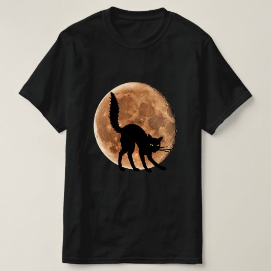 黒猫ムーンハロウィーンTシャツ Tシャツ (デザイン正面)