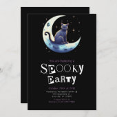 黒猫ムーンミニマルモダンリストハロウィーン 招待状 (正面/裏面)