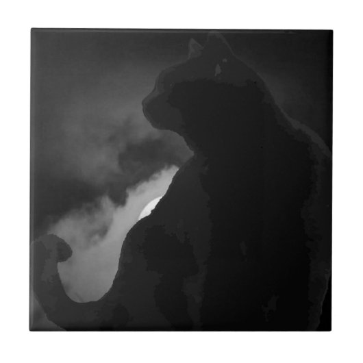黒猫ムーンライトシルエット タイル (正面)