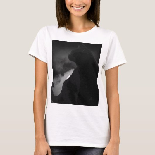 黒猫ムーンライトシルエット Tシャツ (正面)