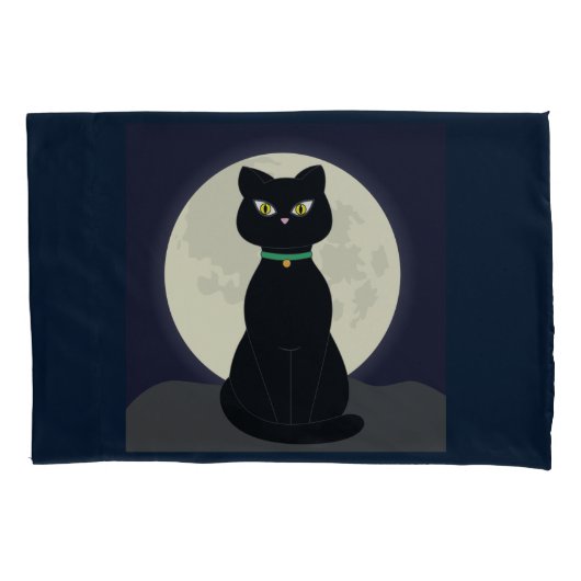 黒猫ムーンライトピローケース 枕カバー (正面)