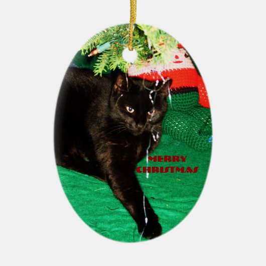 黒猫メリークリスマスオーナメント セラミックオーナメント (正面)