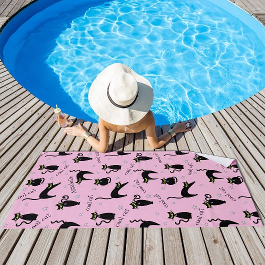 黒猫モダン名前をカスタムするとフレーズ ビーチタオル