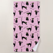 黒猫モダン名前をカスタムするとフレーズ ビーチタオル (正面)