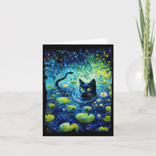 黒猫モネのスイレンの絵 カード (正面)