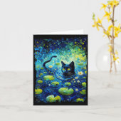 黒猫モネのスイレンの絵 カード (黄色い花)