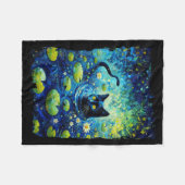 黒猫モネのスイレンの絵 フリースブランケット (正面(横))