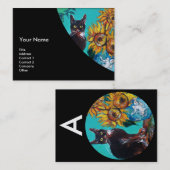 黒猫モノグラムブルーイエローのひまわり 名刺 (正面/裏面)