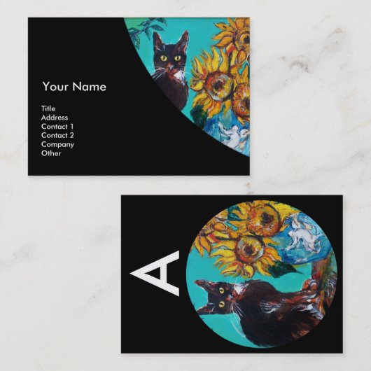 黒猫モノグラムブルーイエローのひまわり 名刺 (正面/裏面)