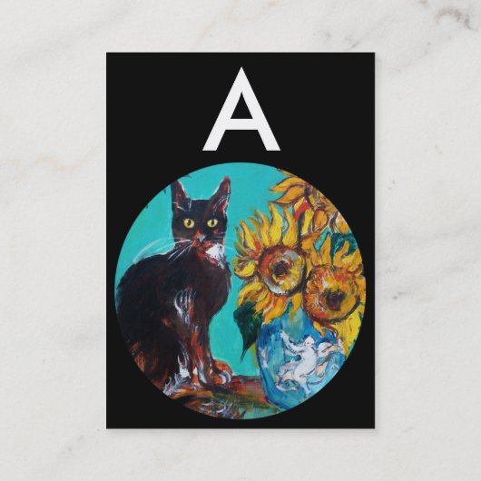 黒猫モノグラムブルーイエローのひまわり 名刺 (裏面)