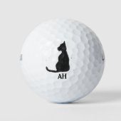 黒猫モノグラム動物子猫キッテンペット ゴルフボール (正面)