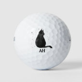 黒猫モノグラム動物子猫キッテンペット ゴルフボール (正面)