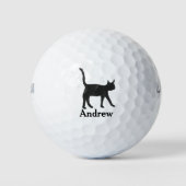 黒猫モノグラム 動物 猫 仔猫 ペット ゴルフボール (正面)