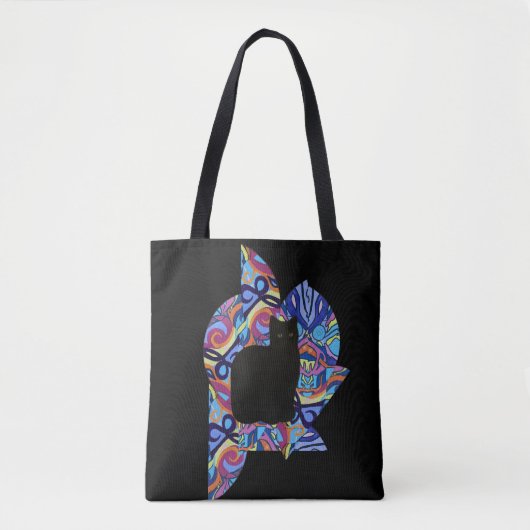 黒猫モーレサイケデリックンジラールカラフル トートバッグ (正面)