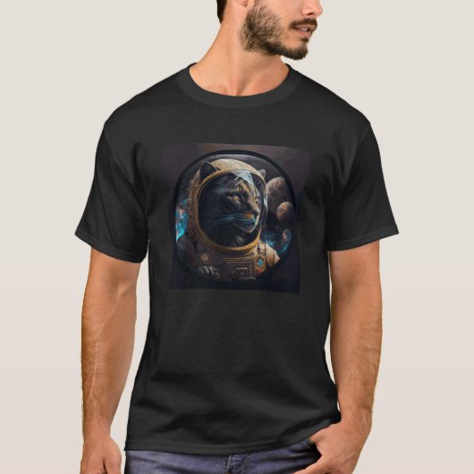 黒猫ライオン宇宙 Tシャツ (正面)