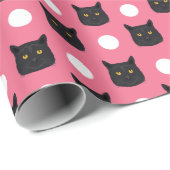 黒猫ラッピング紙-水玉模様猫 ラッピングペーパー (ロールコーナー)