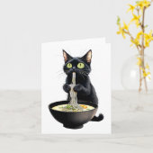黒猫ラーメン食べ食べ日本の物 カード (黄色い花)