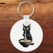 黒猫ラーメン食べ食べ日本の物 キーホルダー (正面)