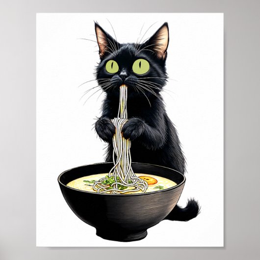 黒猫ラーメン食べ食べ日本の物 ポスター (正面)