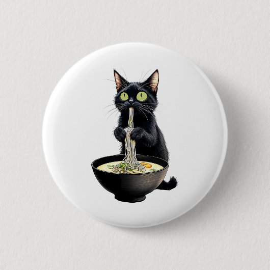 黒猫ラーメン食べ食べ日本の物 缶バッジ (正面)