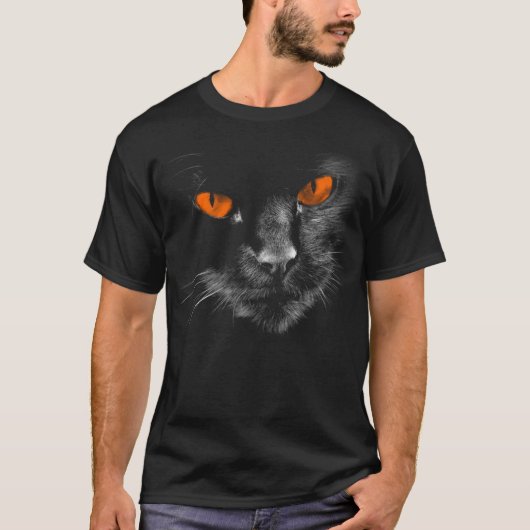黒猫ルール - オレンジの目 Tシャツ (正面)