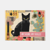 黒猫レトロコラージュ ドアマット (正面)