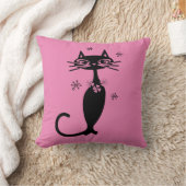 黒猫レトロ投げピンク枕 クッション (ブランケット)