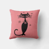 黒猫レトロ投げピンク枕 クッション (裏面)