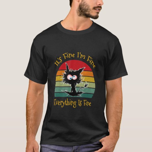 黒猫レトロ素晴らし俺は全素晴らし体Fだ Tシャツ (正面)
