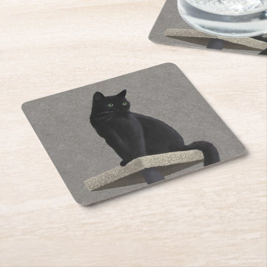 黒猫ロイヤリティ スクエアペーパーコースター (アングル)