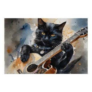 黒猫ロックスター遊アコースティックギター ポスター