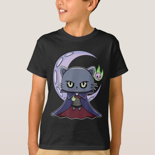 黒猫ヴァンパイアドラキュラと魔法の炎 Tシャツ (正面)