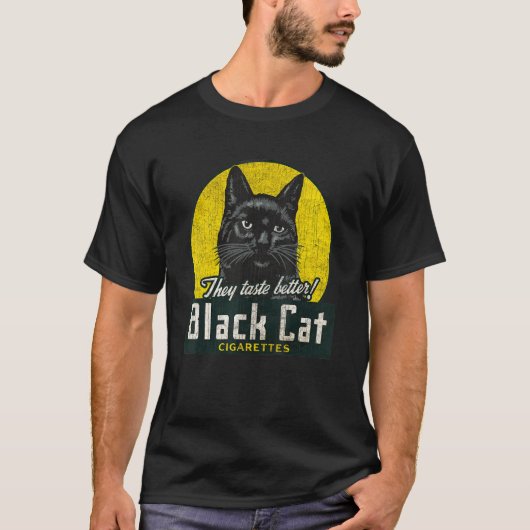 黒猫ヴィンテージたばこ男性女性 Tシャツ (正面)