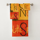 黒猫ヴィンテージハロウィーンスタインレンポスター バスタオルセット (インサイチュ)