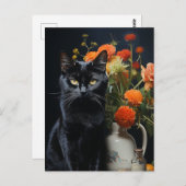 黒猫ヴィンテージフラワースチルライフ絵を描ズ ポストカード (正面/裏面)