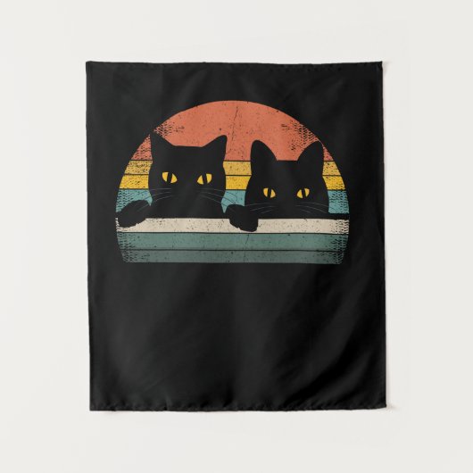 黒猫ヴィンテージレトロスタイル- Cats Lover Gift タペストリー (正面)