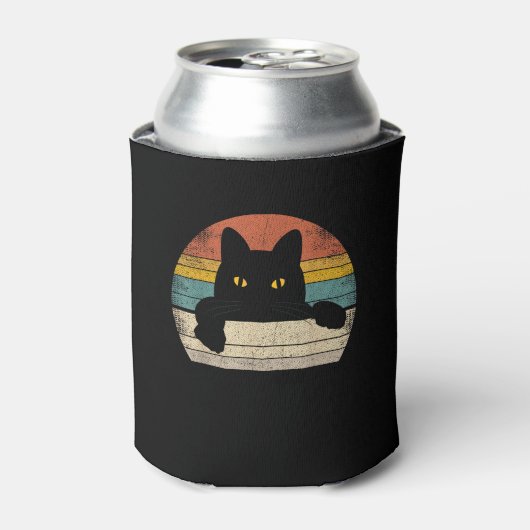 黒猫ヴィンテージレトロスタイル- Cats Lover Gift 缶クーラー (缶正面)