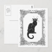 黒猫ヴィンテージ枠ハロウィン葉書 ポストカード (正面/裏面)