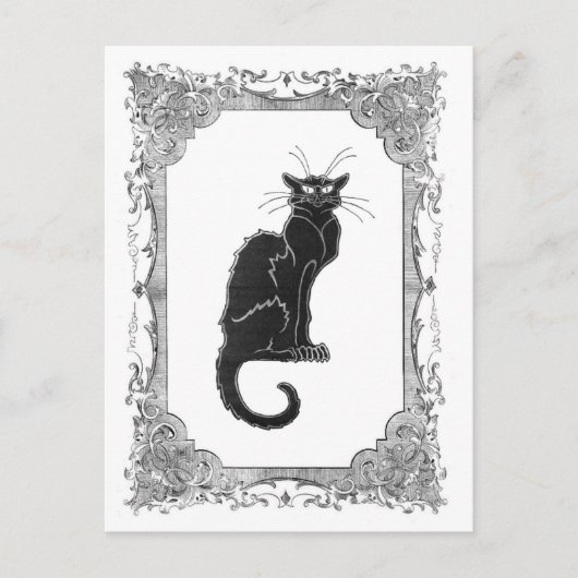 黒猫ヴィンテージ枠ハロウィン葉書 ポストカード (正面)
