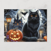 黒猫不気味ハロウィン葉書 ポストカード (正面)