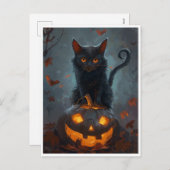 黒猫不気味ハロウィーンアートプリント&ギフト シーズンポストカード (正面/裏面)