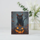 黒猫不気味ハロウィーンアートプリント&ギフト ポストカード (スタンド正面)