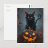 黒猫不気味ハロウィーンアートプリント&ギフト ポストカード (正面/裏面)