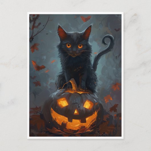 黒猫不気味ハロウィーンアートプリント&ギフト ポストカード (正面)