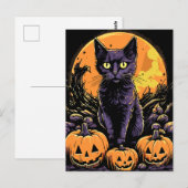 黒猫不気味ハロウィーンカボチャ ポストカード (正面/裏面)