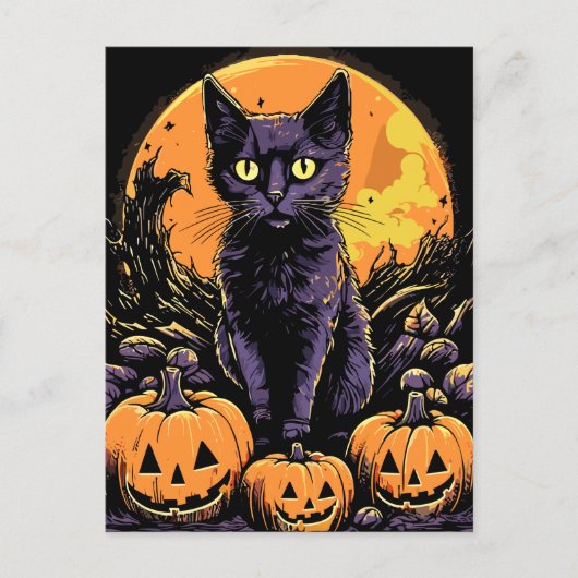 黒猫不気味ハロウィーンカボチャ ポストカード (正面)